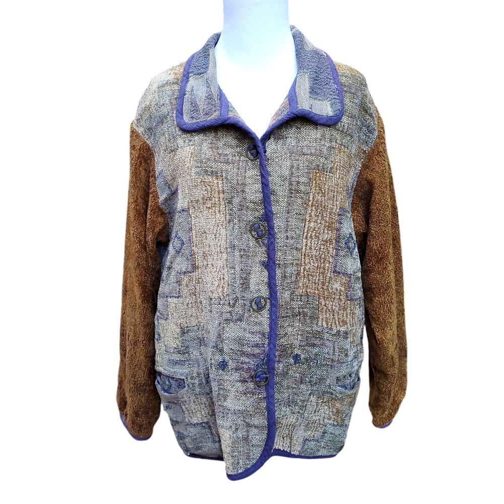 Nino Wong California Tapestry Jacket Art to Wear Purple Orange Unique Boho Sz M